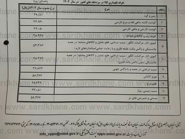 تعرفه نگهداری کالا در سردخانه سال 1402 - جدید 2